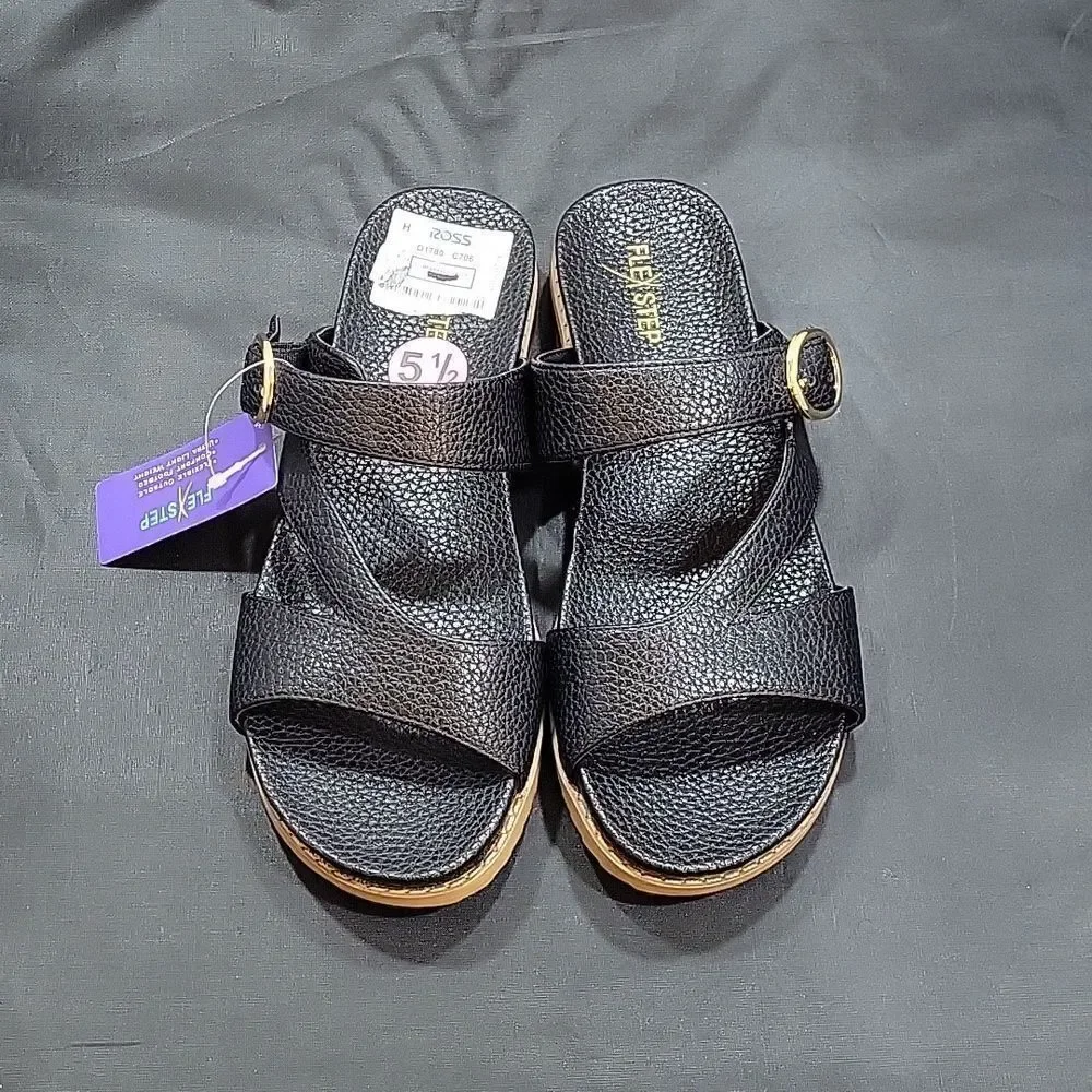 BRAND NEW FLEXSTEP DOUBLE STRAP ADJUSTABLE BUCKLE FLAT SANDAL
